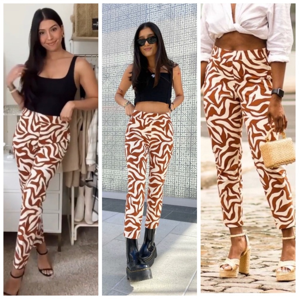 ▪️Spanx On The Go Slim Straight Ankle Pants in Clay Zebra Stripe 20366r M - Picture 3 of 13